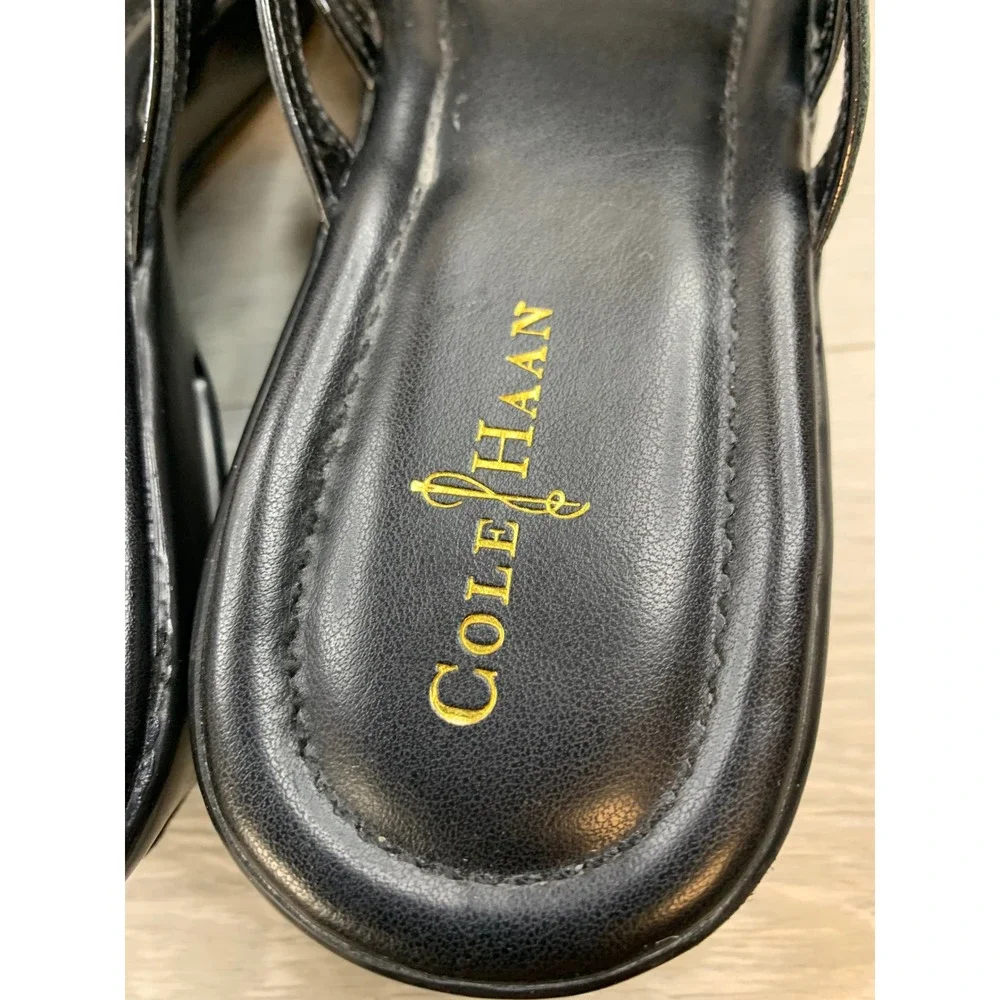 Cole Haan Nike Air Women's Sandals Black Leather Strappy Wedge Studded Slides 7